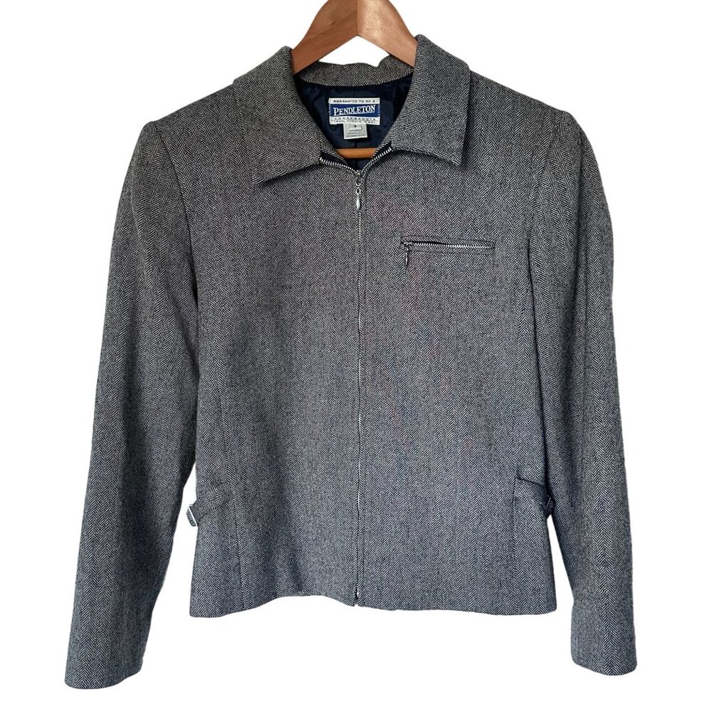 Vintage Pendleton Women's 100% Virgin Wool Jacket Size 8 in Gray Herringbone
